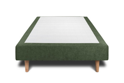 Lit 90x200 cm - Sommier tapissier H29 cm + tête de lit capitonnée - Tissu Toile natté Vert Kaki