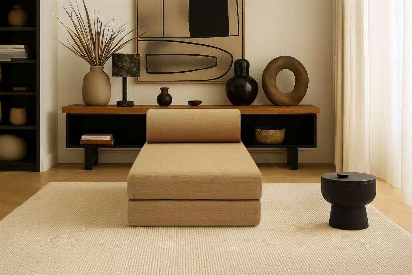 Méridienne convertible et modulable - Tissu tweed - Jaune