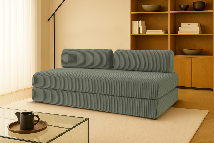 Canapé droit convertible 3 places - Velours côtelé XL - Vert