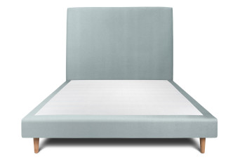 Lit 140x200 cm avec Tête de lit tapissée - Tissu Velours Gris Bleuté