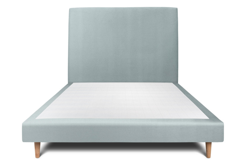 Lit 140x200 cm avec Tête de lit tapissée - Tissu Velours Gris Bleuté