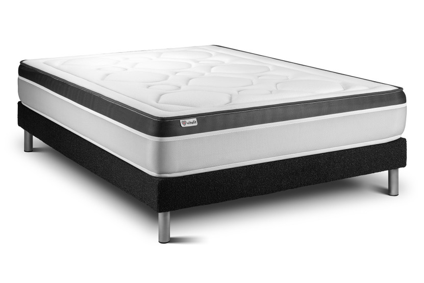 Ensemble Matelas Sommier 140x220 cm - Sommier Noir (en kit) - Vital Ergo