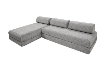 Canapé d'angle convertible 6 places - Tissu tweed - Gris
