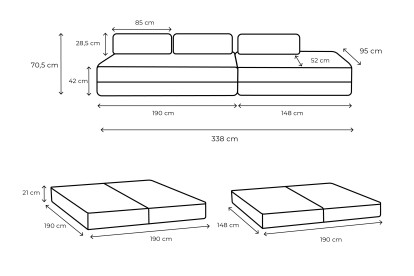 Canapé 5 places - 2 modules convertibles : Canapé 3 places + Canapé 2 places - Velours côtelé XL Blanc