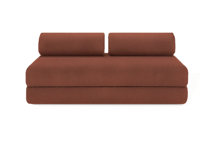 Canapé d'angle convertible 6 places - Velours côtelé - Terracotta