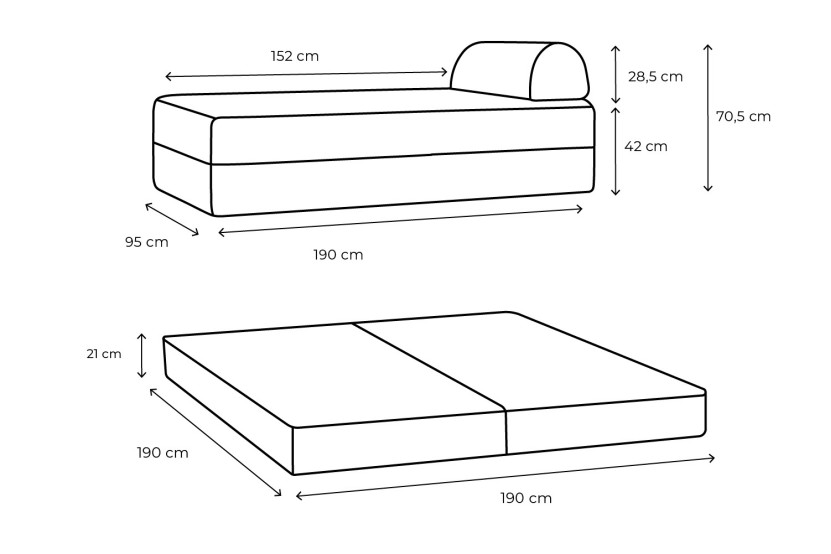Méridienne convertible et modulable - Velours côtelé - Taupe