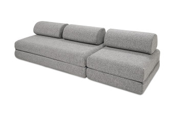Canapé droit convertible 4 places - Tissu tweed - Gris