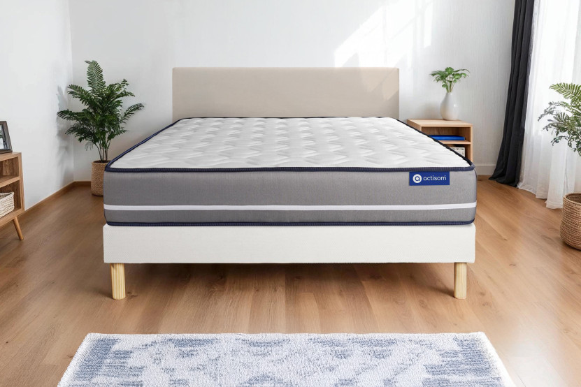 Ensemble Matelas Sommier 130x190 cm - Sommier Blanc (en kit) - Actiflex Pur