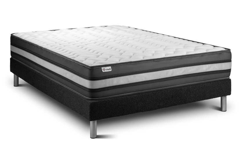 Ensemble Matelas Sommier 160x190 cm - Sommier Noir (en kit) - Vital Power Zen