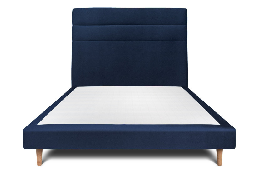 Lit 135x190 cm avec Tête de lit à lignes - Tissu Velours Bleu Océan