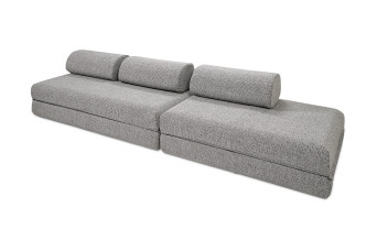 Canapé droit convertible 5 places - Tissu tweed - Gris