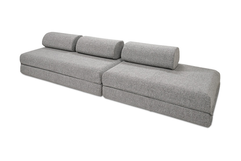 Canapé droit convertible 5 places - Tissu tweed - Gris