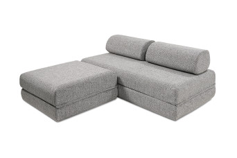 Canapé d'angle convertible 4 places - Tissu tweed - Gris