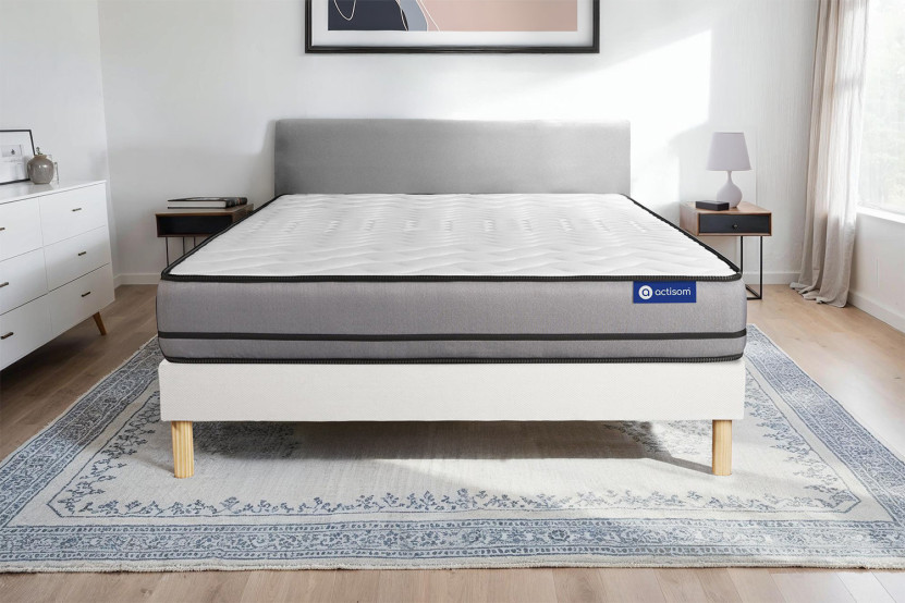 Ensemble Matelas Sommier 80x190 cm - Sommier Blanc (en kit) - Actimemo Night