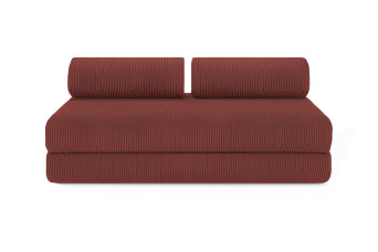 Canapé droit convertible 4 places - Velours côtelé - Rouge