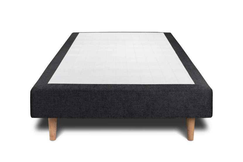 Lit 90x200 cm avec Tête de lit capitonnée - Tissu Toile natté Noir
