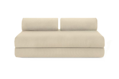 Canapé d'angle 4 places - 2 modules convertibles : Canapé 3 places + Pouf - Velours côtelé Beige