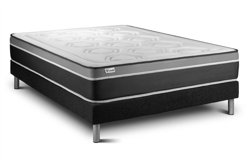 Ensemble Matelas Sommier 180x200 cm - Sommier Noir (en kit) - Vital Care