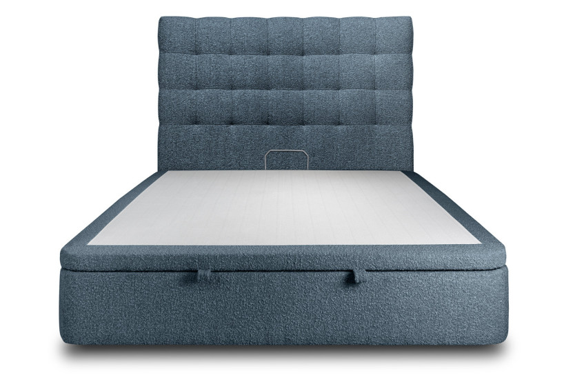 Lit coffre 180x200 cm avec Tête de lit capitonnée - Tissu Bouclette Bleu
