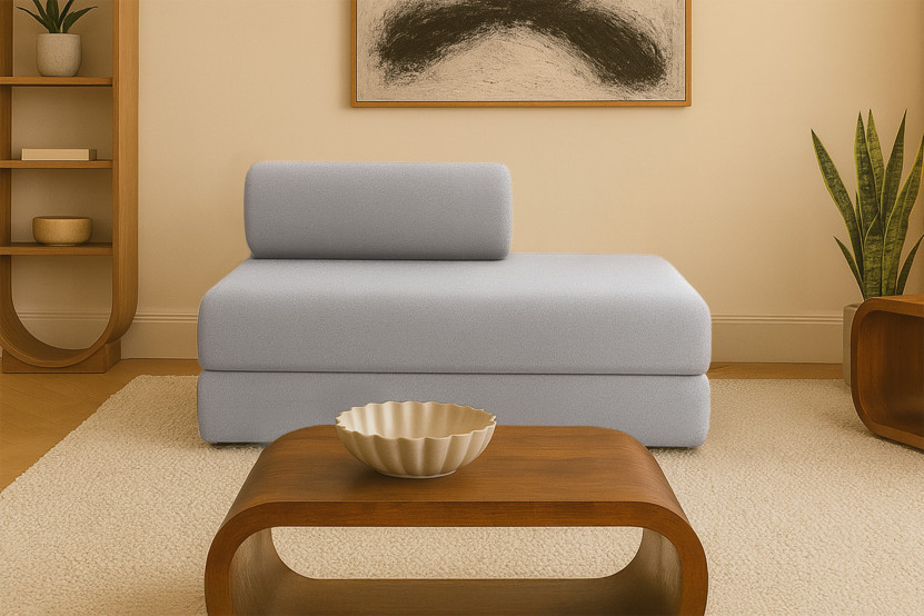 Canapé droit convertible et modulable 2 places - Tissu lisse - Gris clair