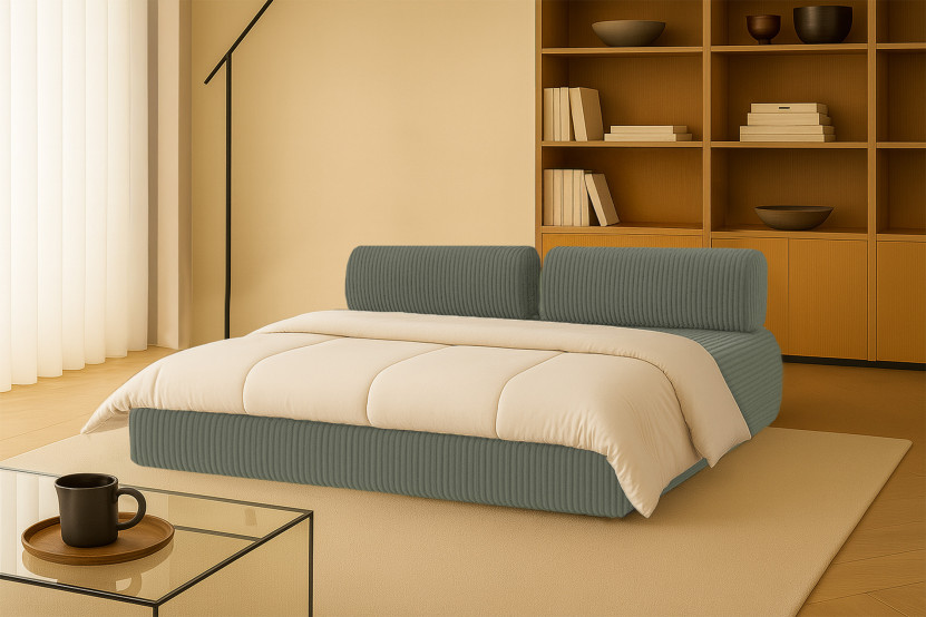 Canapé droit convertible 3 places - Velours côtelé XL - Vert