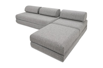 Canapé d'angle convertible 6 places - Tissu tweed - Gris