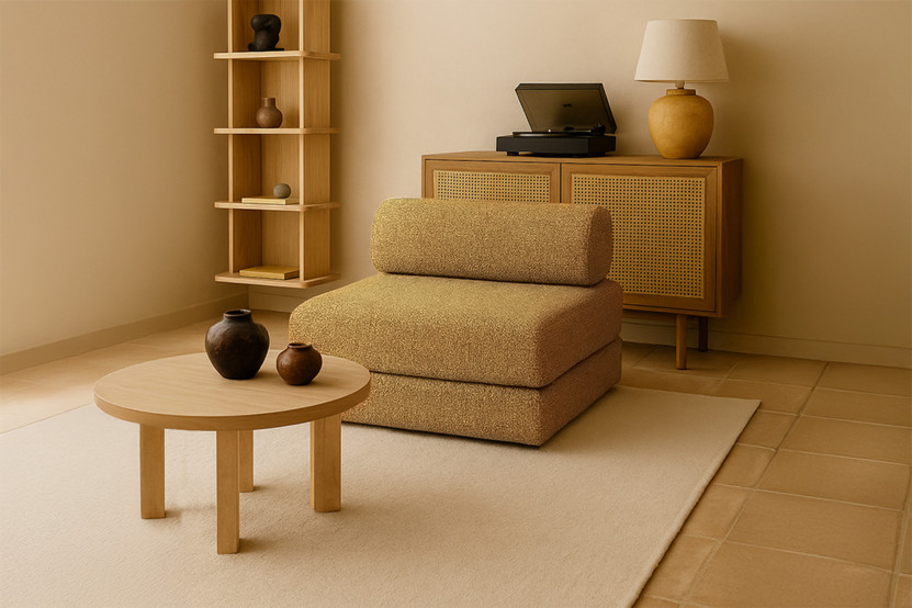 Fauteuil convertible et modulable - Tissu tweed - Jaune