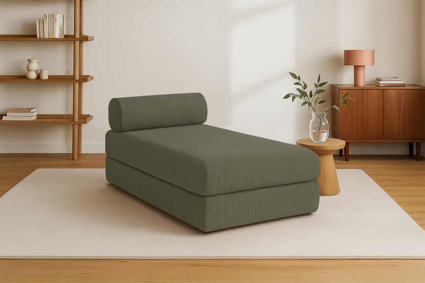 Méridienne convertible et modulable - Velours côtelé - Vert