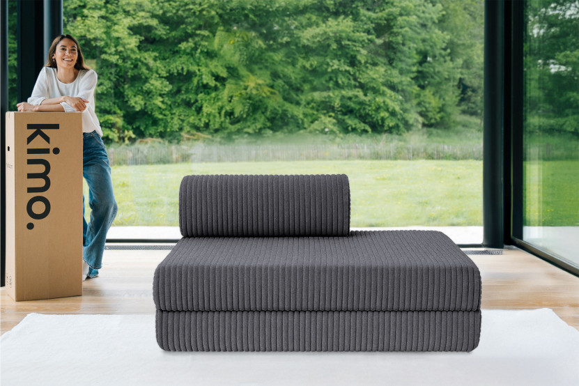 Canapé droit convertible et modulable 2 places - Velours côtelé XL - Gris