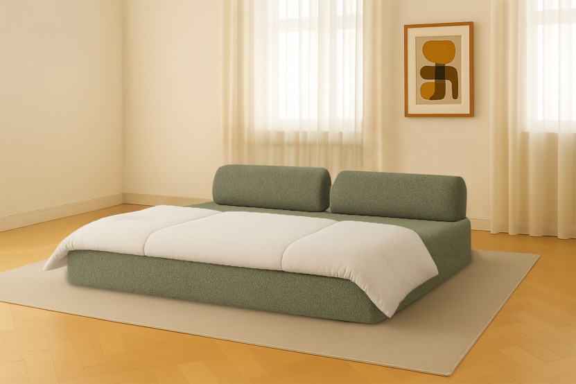 Canapé droit convertible 3 places - Tissu tweed - Vert