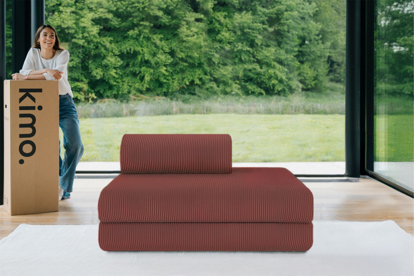 Canapé droit convertible et modulable 2 places - Velours côtelé - Rouge