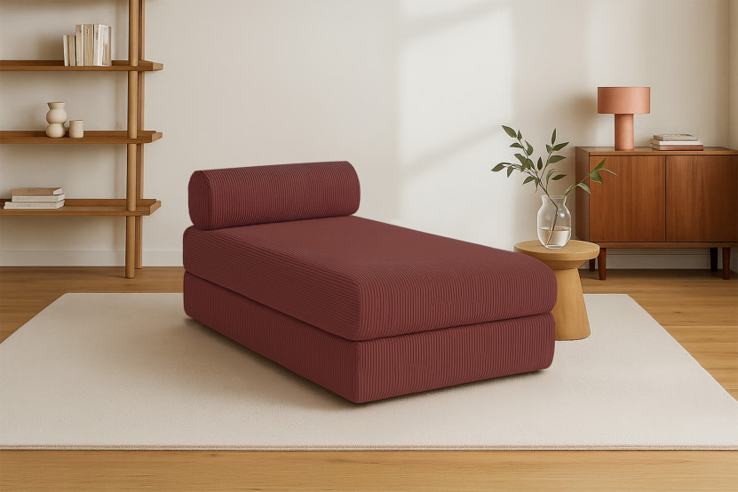 Méridienne convertible et modulable - Velours côtelé - Rouge