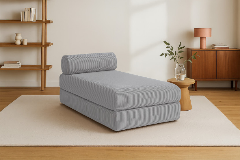 Méridienne convertible et modulable - Velours côtelé - Gris clair