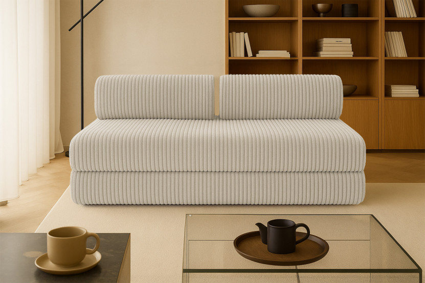 Canapé droit convertible 3 places - Velours côtelé XL - Beige