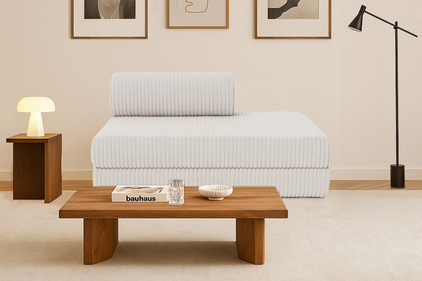 Canapé droit convertible et modulable 2 places - Velours côtelé XL - Blanc