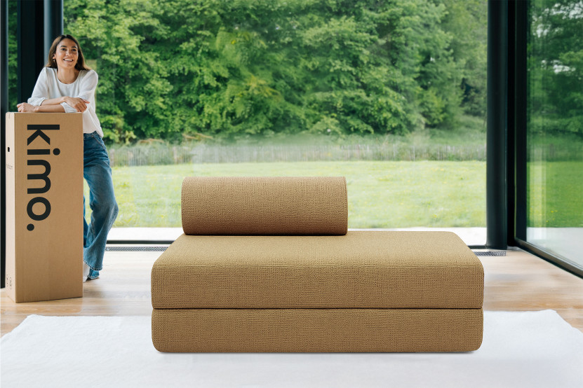 Canapé droit convertible et modulable 2 places - Tissu tweed - Jaune