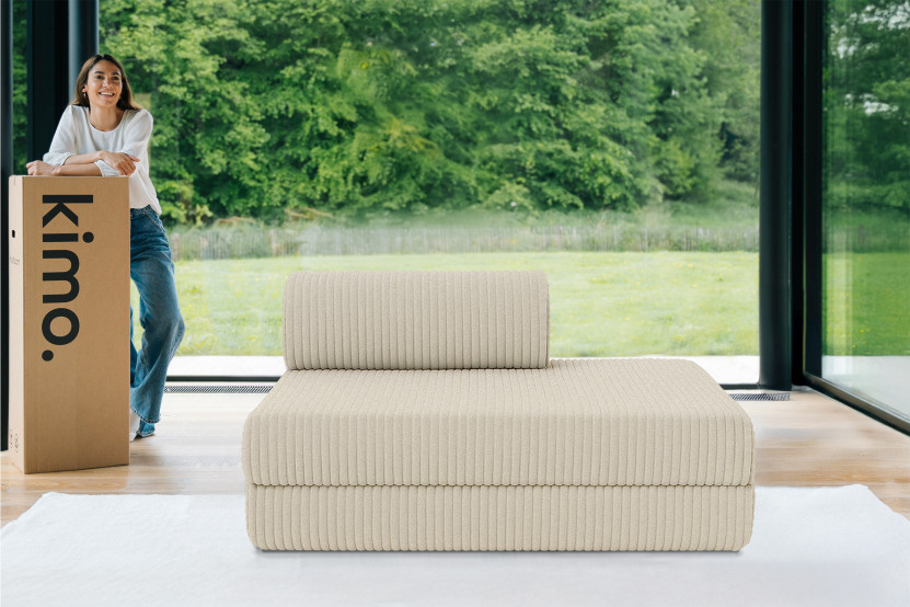 Canapé droit convertible et modulable 2 places - Velours côtelé XL - Beige