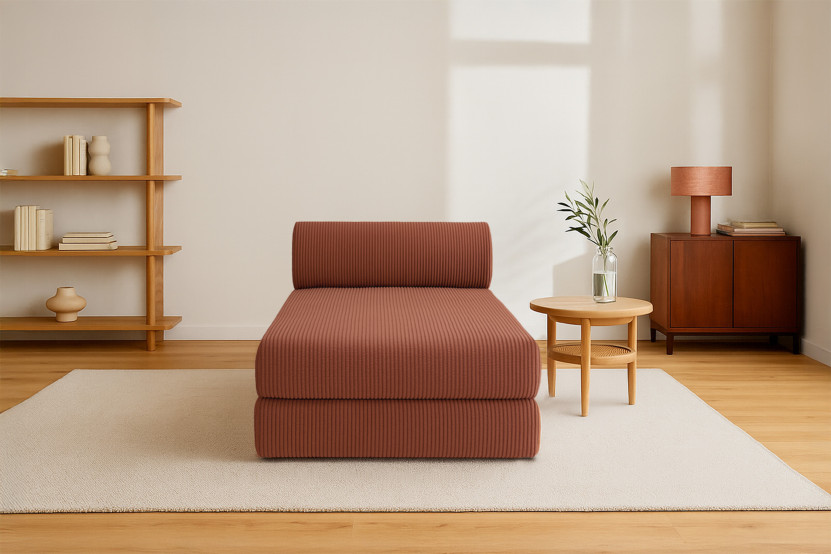 Méridienne convertible et modulable - Velours côtelé - Terracotta