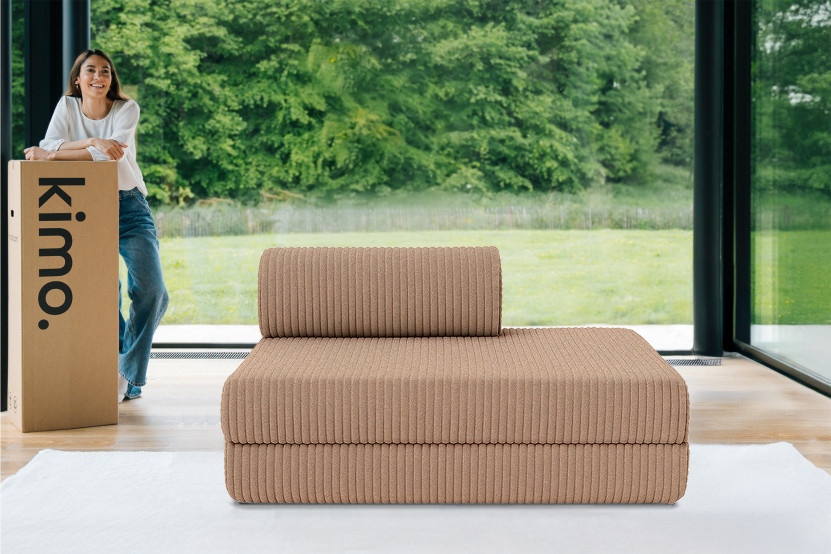 Canapé droit convertible et modulable 2 places - Velours côtelé XL - Marron