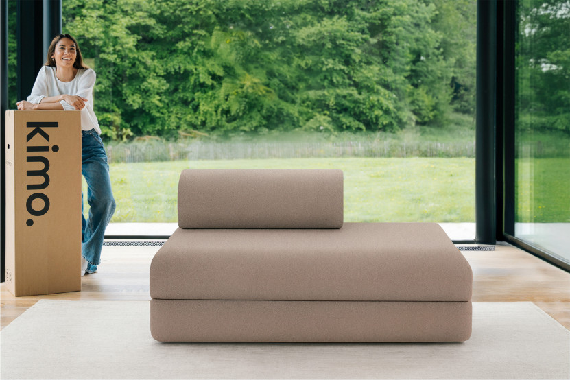 Canapé droit convertible et modulable 2 places - Tissu lisse - Marron