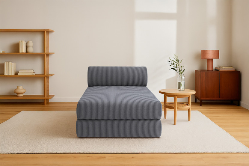 Méridienne convertible et modulable - Velours côtelé - Gris