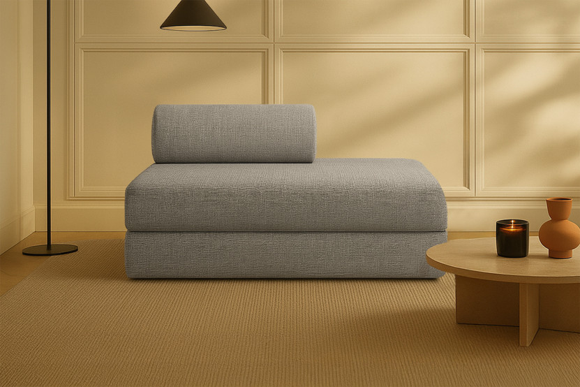 Canapé droit convertible et modulable 2 places - Tissu tweed - Gris