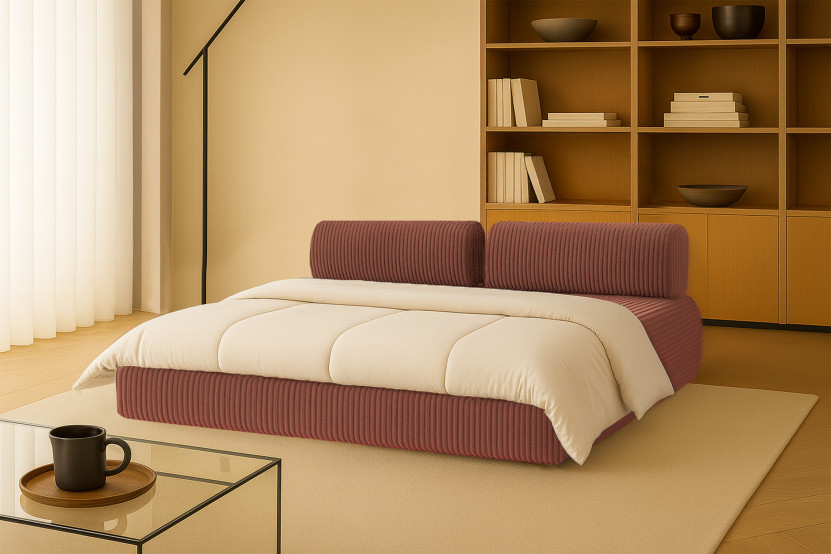 Canapé droit convertible 3 places - Velours côtelé XL - Terracotta