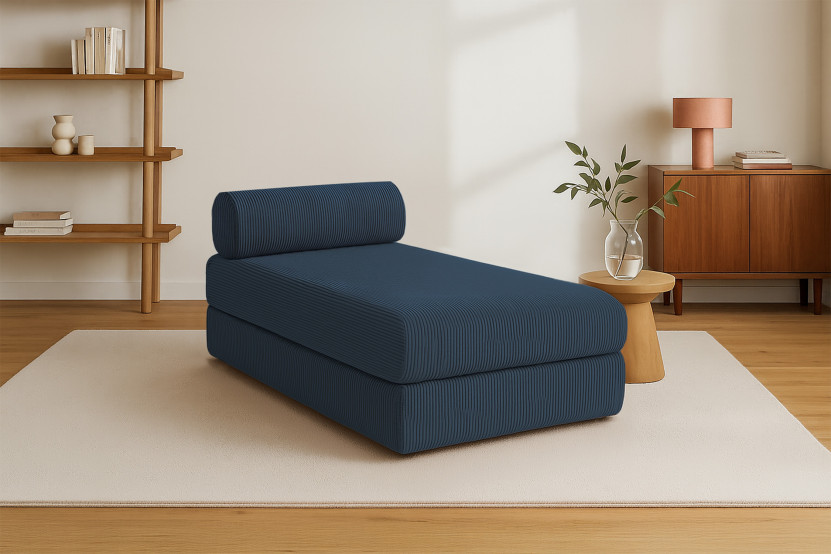 Méridienne convertible et modulable - Velours côtelé - Bleu