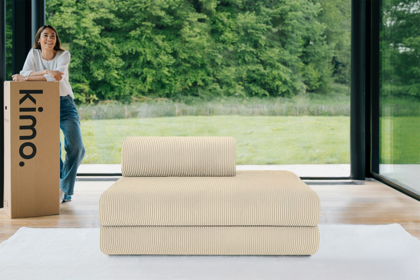 Canapé droit convertible et modulable 2 places - Velours côtelé - Beige