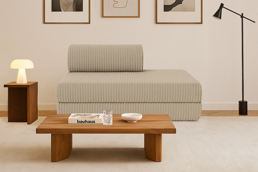 Canapé droit convertible et modulable 2 places - Velours côtelé XL - Taupe