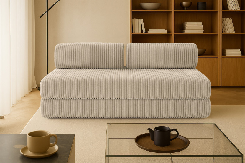Canapé droit convertible 3 places - Velours côtelé XL - Taupe