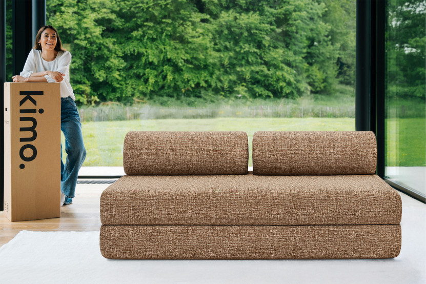 Canapé droit convertible 3 places - Tissu tweed - Marron