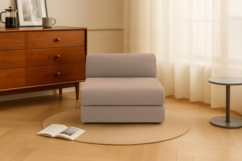 Fauteuil convertible et modulable - Velours côtelé - Taupe