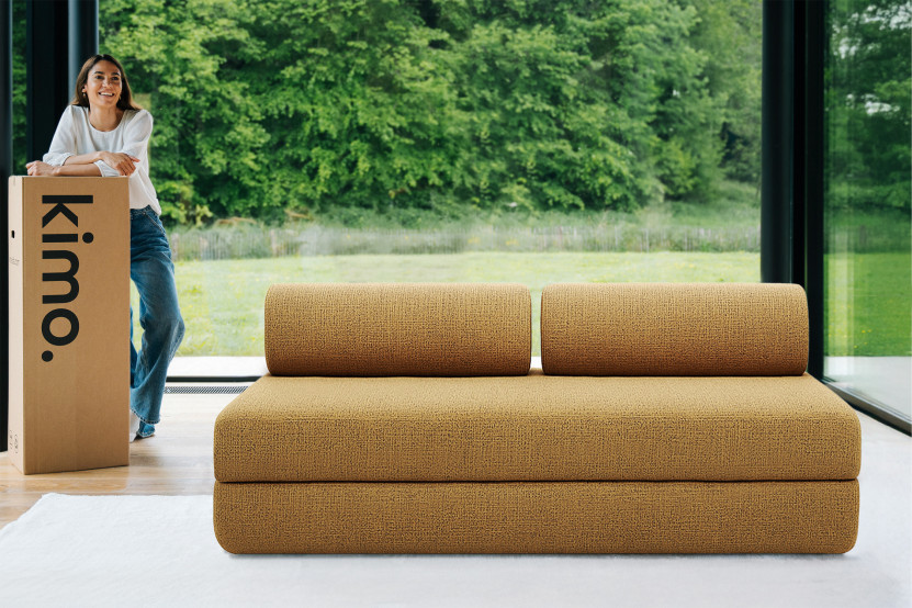 Canapé droit convertible 3 places - Tissu tweed - Jaune